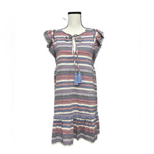 Parker Jerilyn Dress In Multi Size Small Ruffle Sleeve Keyhole Tassles Striped